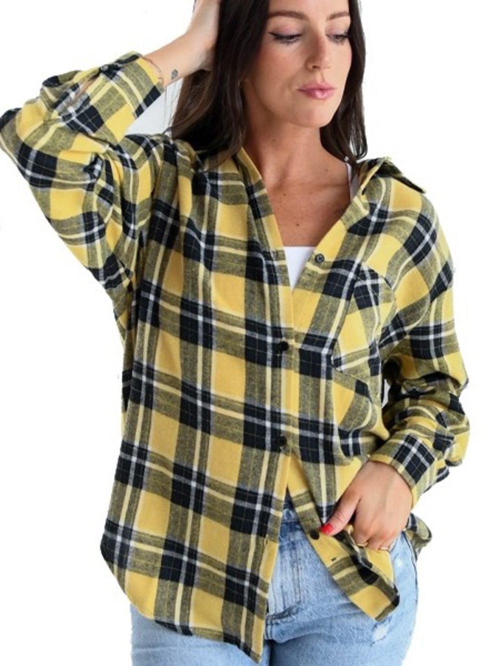 Iowa Hawkeye Yellow & Black Plaid Button-Up Shirt - L